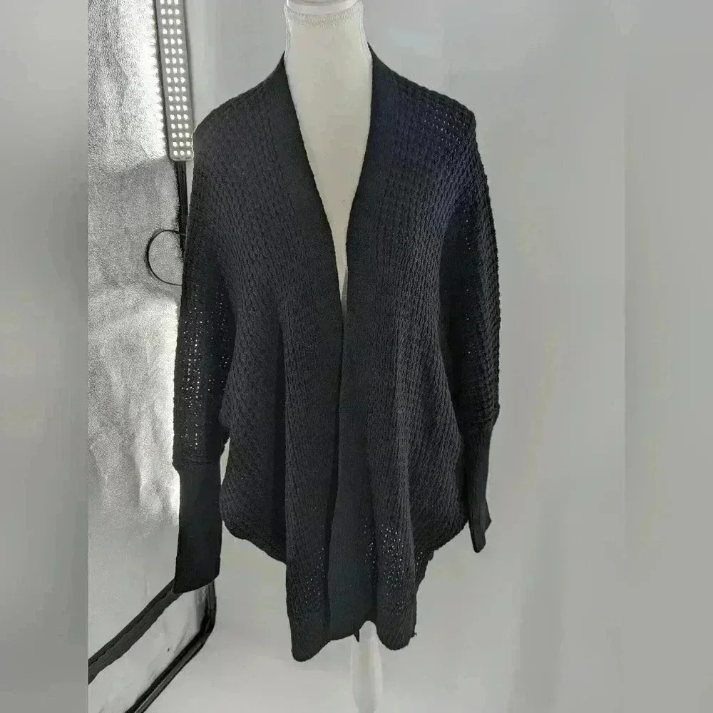 CHUNKY KNIT WINE Black OPEN CARDIGAN SWEATER Size Small NWT Oversized C+D+M
